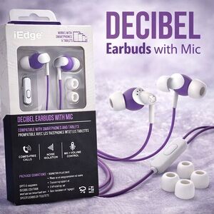 edge Purple and White Earbud Headphones with Mic